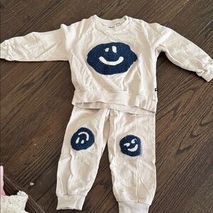 Molo Kids Cream and Navy Smiley Sweatshirt